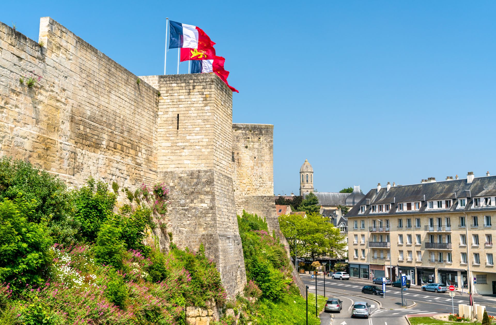 Caen castle with flag