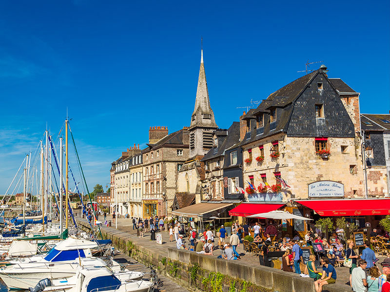 View of the Port of Honfleur with the restaurants